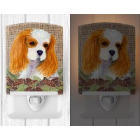 Carolines Treasures Ss4107Cnl Cavalier Spaniel On Faux Burlap With Pine Cones Ceramic Night Light Compact Ulcertified Ideal