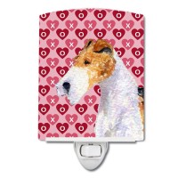 Carolines Treasures Ss4478Cnl Fox Terrier Hearts Love And Valentines Day Portrait Ceramic Night Light Compact Ulcertified I