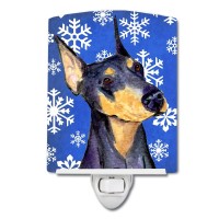 Carolines Treasures Ss4633Cnl Doberman Winter Snowflakes Holiday Ceramic Night Light Compact Ulcertified Ideal For Bedroom