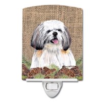 Carolines Treasures Sc9040Cnl Shih Tzu Faux Burlap And Pine Cones Ceramic Night Light Compact Ulcertified Ideal For Bedroom