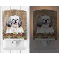 Carolines Treasures Sc9040Cnl Shih Tzu Faux Burlap And Pine Cones Ceramic Night Light Compact Ulcertified Ideal For Bedroom