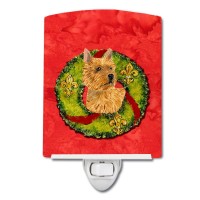 Carolines Treasures Ss4188Cnl Norwich Terrier Cristmas Wreath Ceramic Night Light Compact Ulcertified Ideal For Bedroom Bat