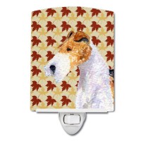 Carolines Treasures Ss4378Cnl Fox Terrier Fall Leaves Portrait Ceramic Night Light Compact Ulcertified Ideal For Bedroom Ba