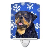 Carolines Treasures Ss4662Cnl Rottweiler Winter Snowflakes Holiday Ceramic Night Light Compact Ulcertified Ideal For Bedroom