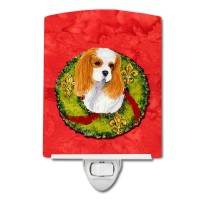 Carolines Treasures Ss4214Cnl Cavalier Spaniel Cristmas Wreath Ceramic Night Light Compact Ulcertified Ideal For Bedroom Ba