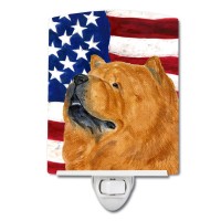 Carolines Treasures Ss4029Cnl Usa American Flag With Chow Chow Ceramic Night Light Compact Ulcertified Ideal For Bedroom Ba