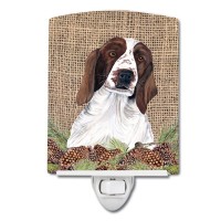 Carolines Treasures Sc9043Cnl Welsh Springer Spaniel Faux Burlap And Pine Cones Ceramic Night Light Compact Ulcertified Idea