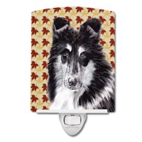 Carolines Treasures Sc9678Cnl Black And White Collie Fall Leaves Ceramic Night Light Compact Ulcertified Ideal For Bedroom