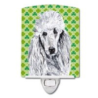 Carolines Treasures Sc9727Cnl White Standard Poodle Lucky Shamrock St Patricks Day Ceramic Night Light Compact Ulcertified