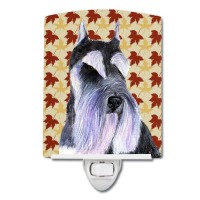 Carolines Treasures Ss4379Cnl Schnauzer Fall Leaves Portrait Ceramic Night Light Compact Ulcertified Ideal For Bedroom Bath