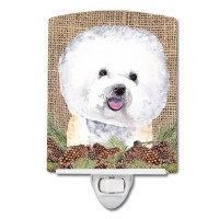 Carolines Treasures Sc9047Cnl Bichon Frise Faux Burlap And Pine Cones Ceramic Night Light Compact Ulcertified Ideal For Bedr