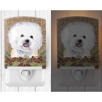 Carolines Treasures Sc9047Cnl Bichon Frise Faux Burlap And Pine Cones Ceramic Night Light Compact Ulcertified Ideal For Bedr