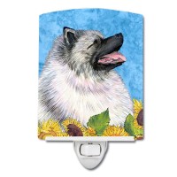 Carolines Treasures Ss4122Cnl Keeshond In Summer Flowers Ceramic Night Light Compact Ulcertified Ideal For Bedroom Bathroom