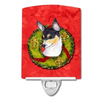 Carolines Treasures Ss4205Cnl Fox Terrier Cristmas Wreath Ceramic Night Light Compact Ulcertified Ideal For Bedroom Bathroo