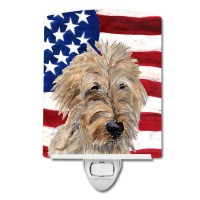 Carolines Treasures Sc9643Cnl Golden Doodle 2 With American Flag Usa Ceramic Night Light Compact Ulcertified Ideal For Bedro