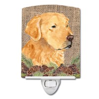 Carolines Treasures Ss4067Cnl Golden Retriever On Faux Burlap With Pine Cones Ceramic Night Light Compact Ulcertified Ideal