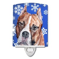 Carolines Treasures Sc9776Cnl Staffordshire Bull Terrier Staffie Winter Snowflakes Ceramic Night Light Compact Ulcertified I