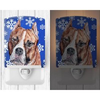 Carolines Treasures Sc9776Cnl Staffordshire Bull Terrier Staffie Winter Snowflakes Ceramic Night Light Compact Ulcertified I