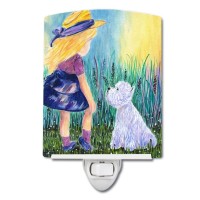 Carolines Treasures Ss8351Cnl Little Girl With Westie Ceramic Night Light Compact Ulcertified Ideal For Bedroom Bathroom N