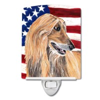 Carolines Treasures Sc9506Cnl Afghan Hound Usa Patriotic American Flag Ceramic Night Light Compact Ulcertified Ideal For Bed