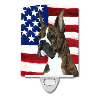 Carolines Treasures Ss4035Cnl Usa American Flag With Boxer Ceramic Night Light Compact Ulcertified Ideal For Bedroom Bathro