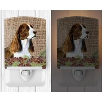 Carolines Treasures Ss4102Cnl Springer Spaniel On Faux Burlap With Pine Cones Ceramic Night Light Compact Ulcertified Ideal