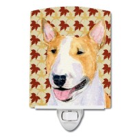 Carolines Treasures Ss4360Cnl Bull Terrier Fall Leaves Portrait Ceramic Night Light Compact Ulcertified Ideal For Bedroom B