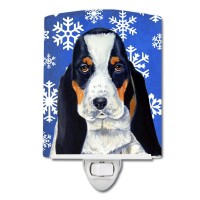 Carolines Treasures Lh9284Cnl Basset Hound Winter Snowflakes Holiday Ceramic Night Light Compact Ulcertified Ideal For Bedro