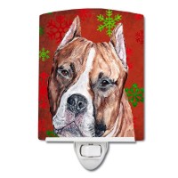 Carolines Treasures Sc9752Cnl Staffordshire Bull Terrier Staffie Red Snowflakes Holiday Ceramic Night Light Compact Ulcertifi