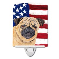 Carolines Treasures Sc9006Cnl Usa American Flag With Pug Ceramic Night Light Compact Ulcertified Ideal For Bedroom Bathroom