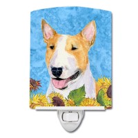 Carolines Treasures Ss4129Cnl Bull Terrier In Summer Flowers Ceramic Night Light Compact Ulcertified Ideal For Bedroom Bath