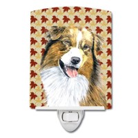 Carolines Treasures Sc9237Cnl Australian Shepherd Fall Leaves Portrait Ceramic Night Light Compact Ulcertified Ideal For Bed