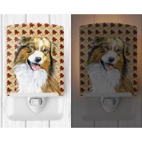 Carolines Treasures Sc9237Cnl Australian Shepherd Fall Leaves Portrait Ceramic Night Light Compact Ulcertified Ideal For Bed