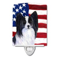 Carolines Treasures Ss4032Cnl Usa American Flag With Papillon Ceramic Night Light Compact Ulcertified Ideal For Bedroom Bat