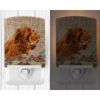 Carolines Treasures Ss4099Cnl Sussex Spaniel On Faux Burlap With Pine Cones Ceramic Night Light Compact Ulcertified Ideal Fo