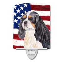 Carolines Treasures Sc9114Cnl Usa American Flag With Cavalier Spaniel Ceramic Night Light Compact Ulcertified Ideal For Bedr