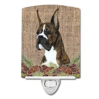 Carolines Treasures Ss4097Cnl Brindle Boxer On Faux Burlap With Pine Cones Ceramic Night Light Compact Ulcertified Ideal For