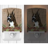 Carolines Treasures Ss4097Cnl Brindle Boxer On Faux Burlap With Pine Cones Ceramic Night Light Compact Ulcertified Ideal For