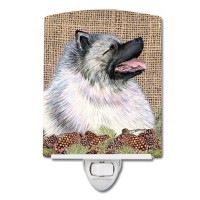 Carolines Treasures Ss4080Cnl Keeshond On Faux Burlap With Pine Cones Ceramic Night Light Compact Ulcertified Ideal For Bedr