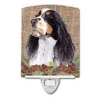 Carolines Treasures Sc9048Cnl Springer Spaniel Faux Burlap And Pine Cones Ceramic Night Light Compact Ulcertified Ideal For