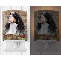 Carolines Treasures Sc9048Cnl Springer Spaniel Faux Burlap And Pine Cones Ceramic Night Light Compact Ulcertified Ideal For