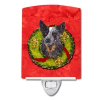 Carolines Treasures Sc9090Cnl Australian Cattle Dog Christmas Wreath Ceramic Night Light Compact Ulcertified Ideal For Bedro