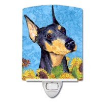 Carolines Treasures Ss4128Cnl Doberman In Summer Flowers Ceramic Night Light Compact Ulcertified Ideal For Bedroom Bathroom