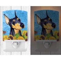 Carolines Treasures Ss4128Cnl Doberman In Summer Flowers Ceramic Night Light Compact Ulcertified Ideal For Bedroom Bathroom