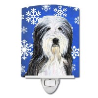 Carolines Treasures Ss4635Cnl Bearded Collie Winter Snowflakes Holiday Ceramic Night Light Compact Ulcertified Ideal For Bed