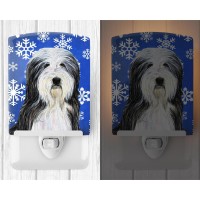 Carolines Treasures Ss4635Cnl Bearded Collie Winter Snowflakes Holiday Ceramic Night Light Compact Ulcertified Ideal For Bed