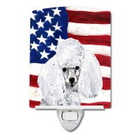 Carolines Treasures Sc9629Cnl White Toy Poodle With American Flag Usa Ceramic Night Light Compact Ulcertified Ideal For Bedr