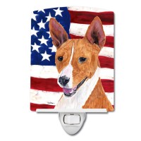 Carolines Treasures Sc9033Cnl Usa American Flag With Basenji Ceramic Night Light Compact Ulcertified Ideal For Bedroom Bath