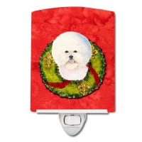 Carolines Treasures Ss4213Cnl Bichon Frise Cristmas Wreath Ceramic Night Light Compact Ulcertified Ideal For Bedroom Bathro