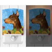 Carolines Treasures Ss4237Cnl Doberman In Summer Flowers Ceramic Night Light Compact Ulcertified Ideal For Bedroom Bathroom